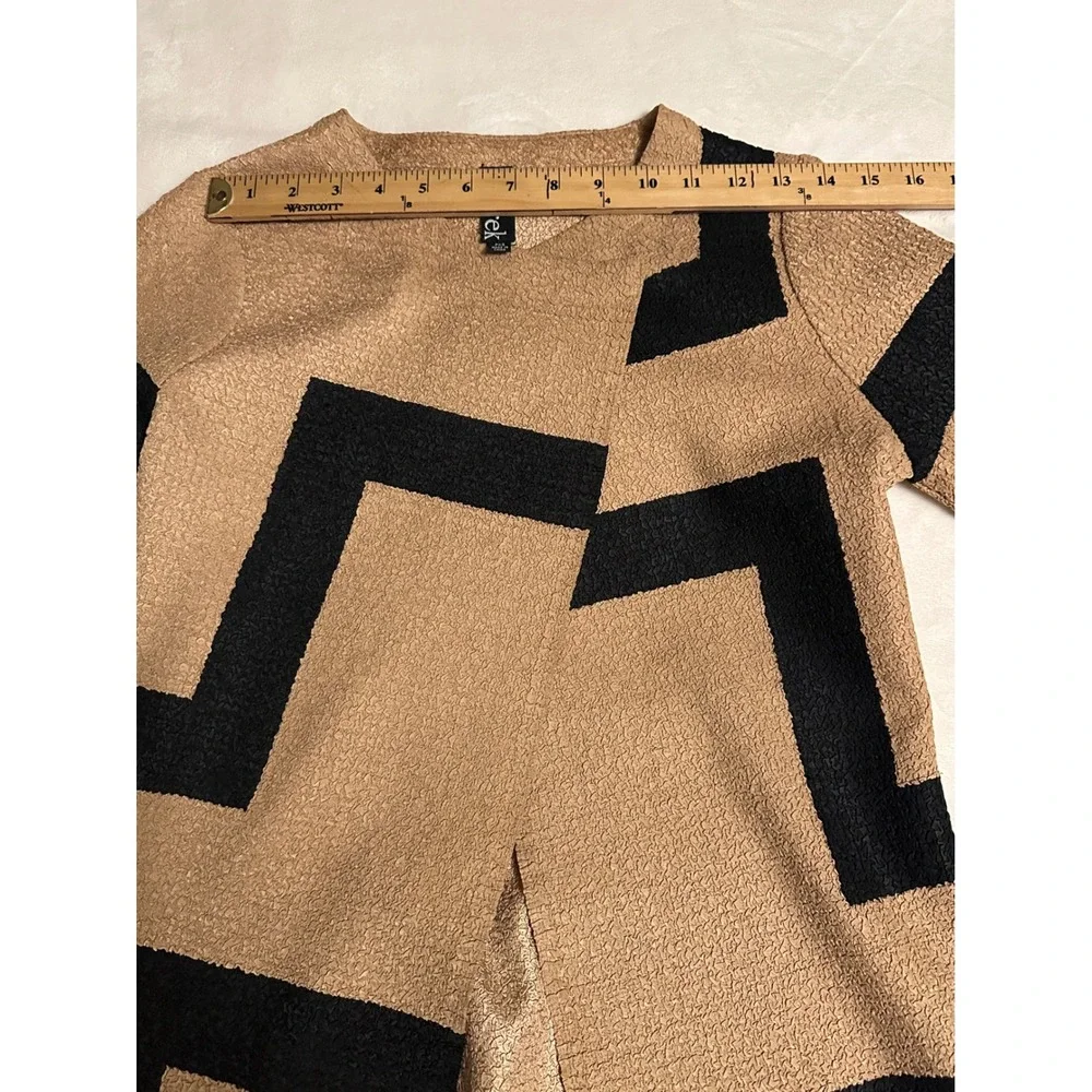 Berek Women Tan‎ Black Geometric Textured Open Front Cardigan Jacket PXS